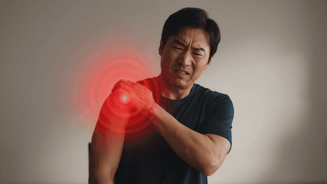 Men suffering from shoulder pain
