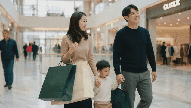 Family shopping in a modern mall
