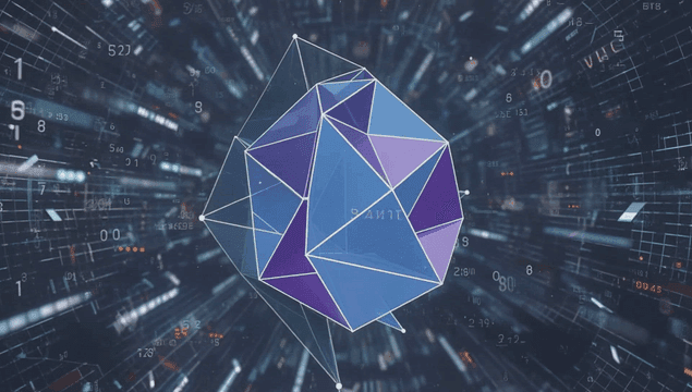 Rotating geometric shape with data overlay