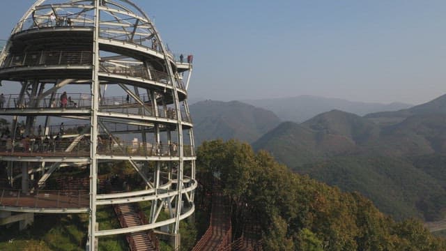 Scenic Mountains and River Seen from a Skywalk