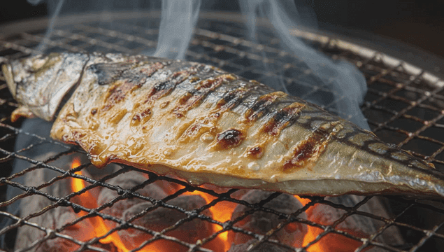 숯불에 구워지는 고등어