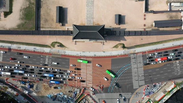 Overhead View of Busy Urban Road Intersection