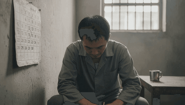 독방 달력을 표시하는 감방의 남성 죄수