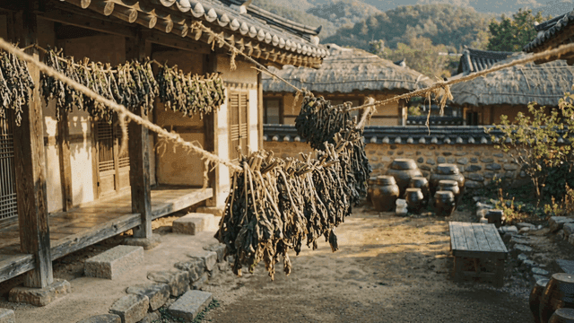Traditional Hanok with dried radish greens