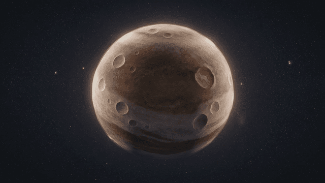 Distant planet with craters in space