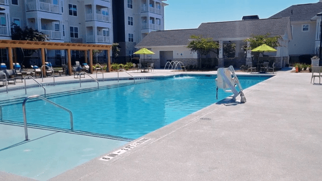 Housing complex with a swimming pool