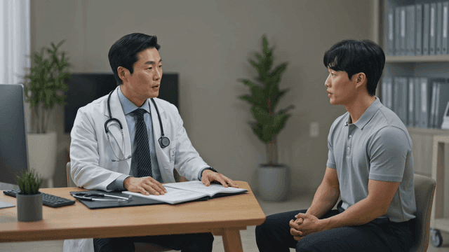 Doctor consulting with patient in examination room