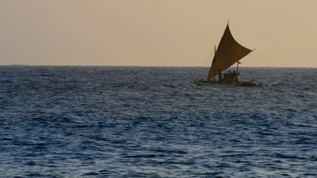 바다 위를 항해하는 작은 돛단배