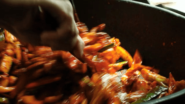 Spicy stir-fried octopus with vegetables