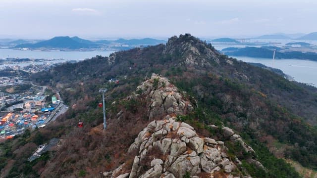 Mountain landscape with cable cars