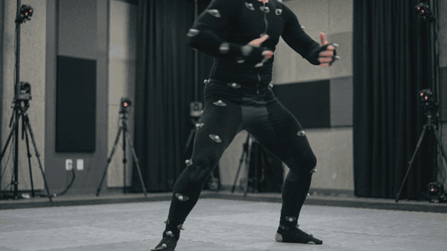 Motion capture actor performing in studio