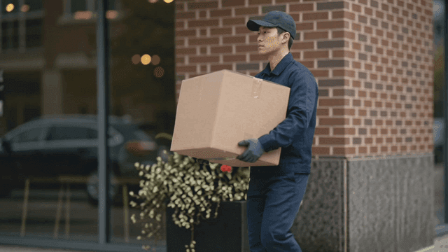 Delivery person carrying large box