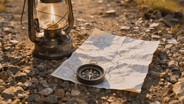 자갈 길 위의 지도와 나침반