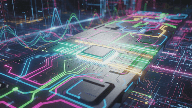 Colorful circuit board with neon lights