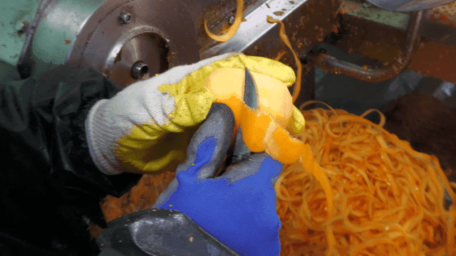 Person who peels persimmons with precision
