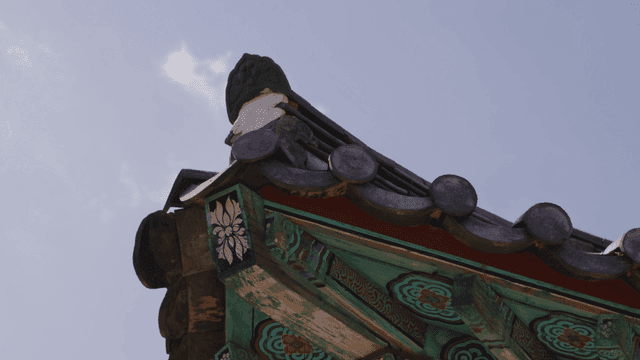 Traditional Korean tile roof against sky