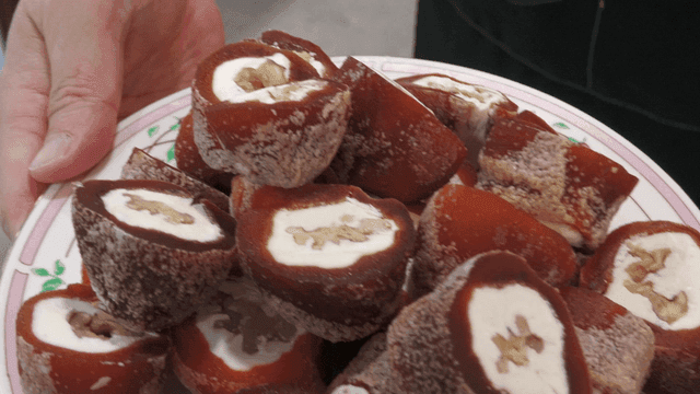 Plate of traditional dried persimmon dessert