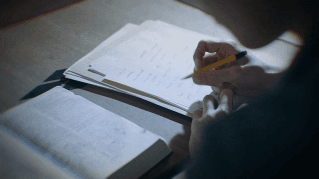 A person studying with an open book