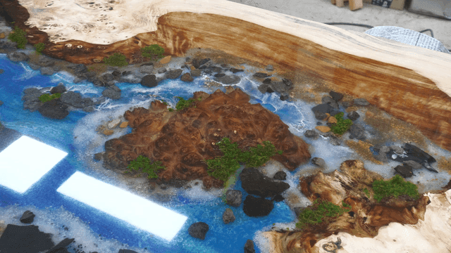 Water and rock pattern resin art landscape