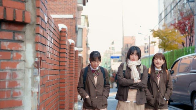 Students walking on the street in winter