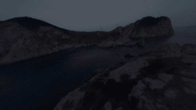 저녁 바다의 바위섬