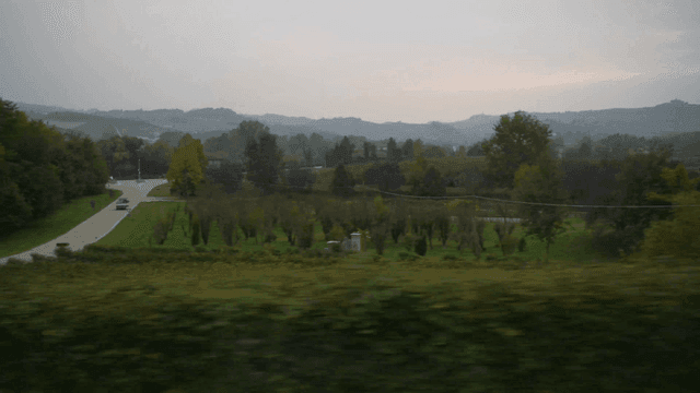 Countryside scenery seen from driving car