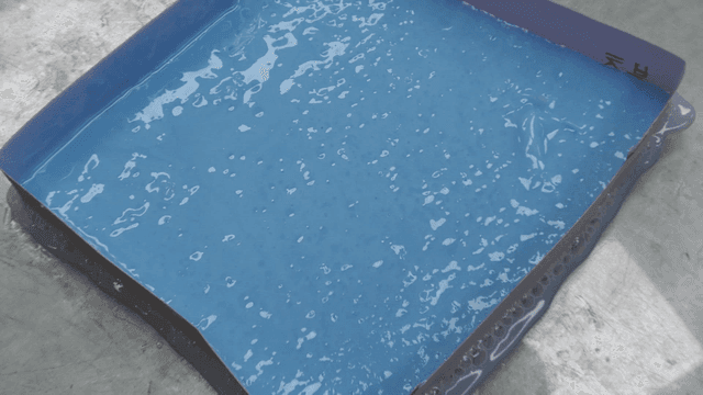 Blue silicone liquid in tray on metal surface