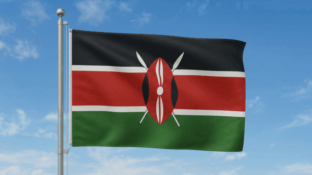 Kenyan flag fluttering under clear sky