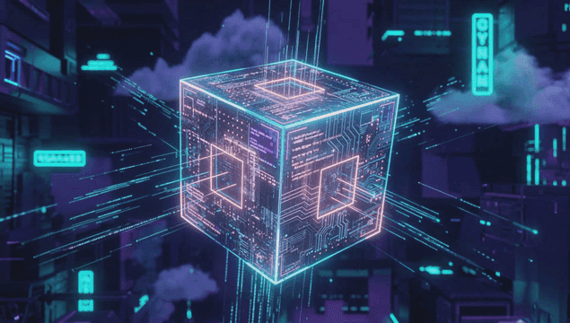 네온 도시의 미래 디지털 큐브