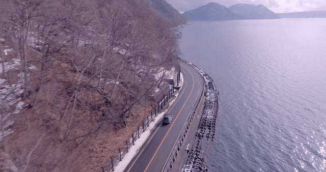 Scenic road along a winter sea