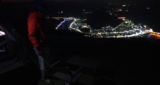 Man Overlooking City Lights at Night