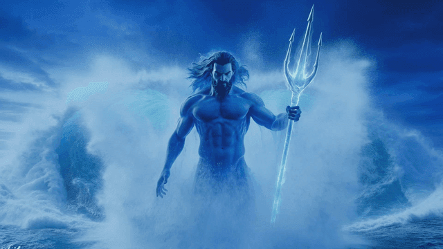 Poseidon appearing from sea waves