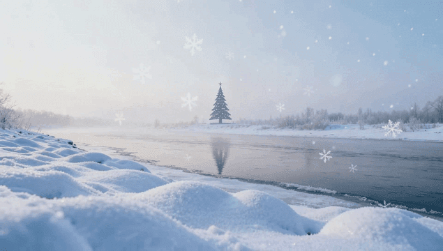 크리스마스 장식된 나무가 있는 눈 덮인 풍경