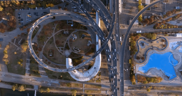 Complex highway interchange in the city