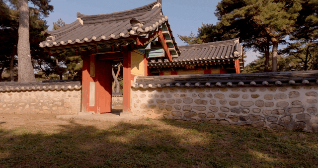 숲 속의 전통 한국 건물