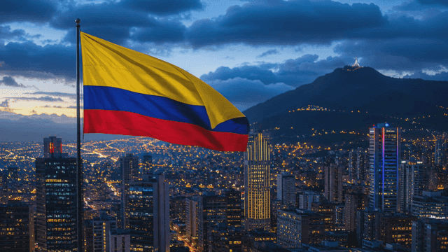 Colombian flag and city night view