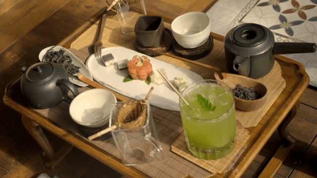 Traditional tea set with green tea