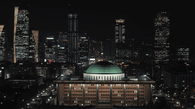Night view of city with high-rise buildings