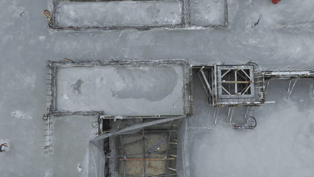 Construction site with concrete foundation