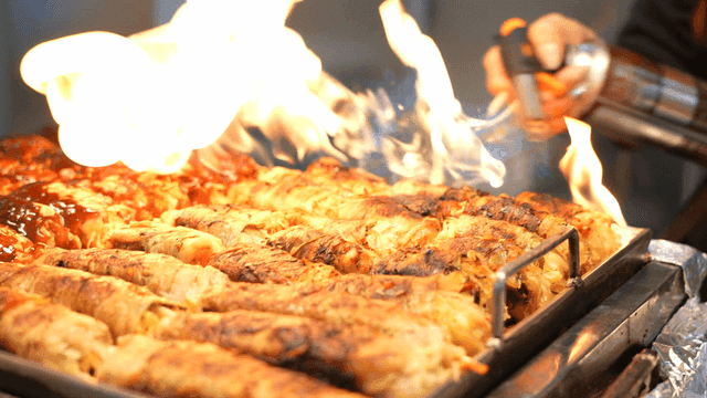 Flame-laden pork belly roll