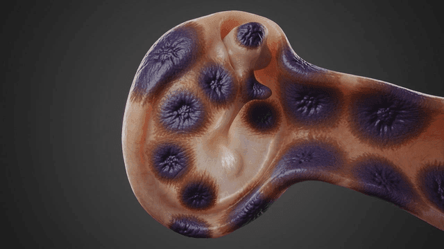 Detailed view of an ear with infection