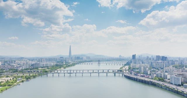 View of a city with a river
