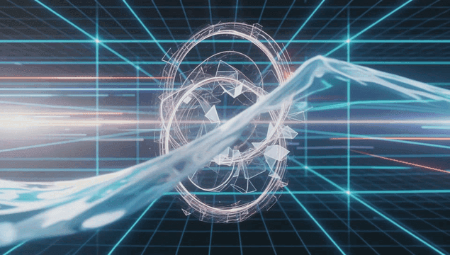 Futuristic digital grid with glowing rings