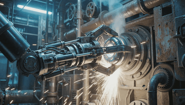 공장에서 작업 중인 로봇 팔