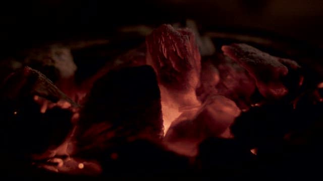 밤에 화로에서 바작바작 타들어가는 장작과 불씨