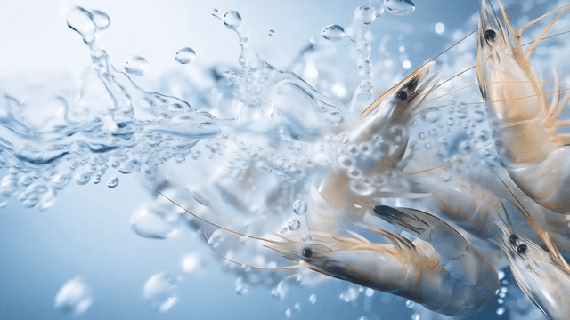 Shrimps splashing in clear water