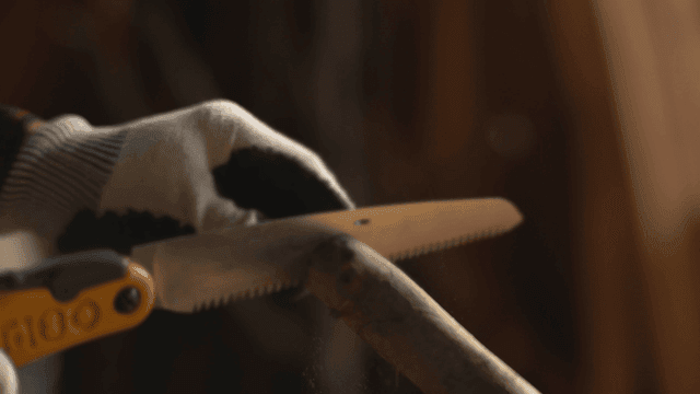 실내에서 나무 가지를 자르는 사람