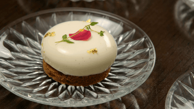 Elegant dessert with gold leaf garnish