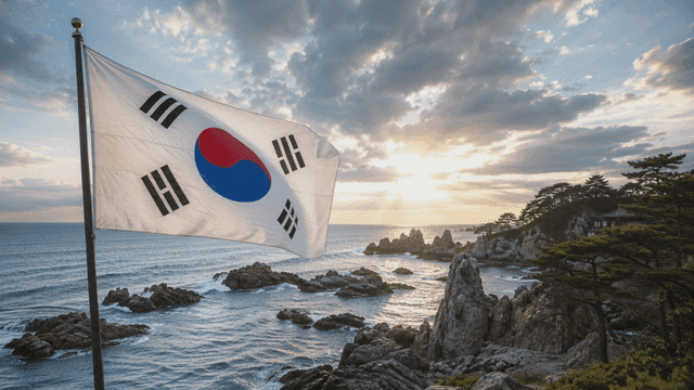 Korean flag waving by the seaside