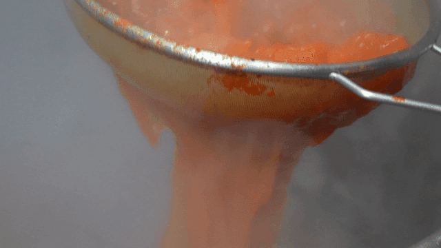 Broth strained through sieve